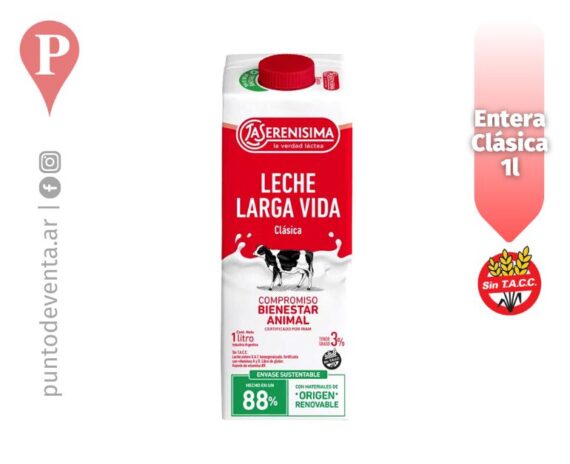 Leche Larga Vida Serenísima Entera Clásica 3% 1l - puntodeventa.ar